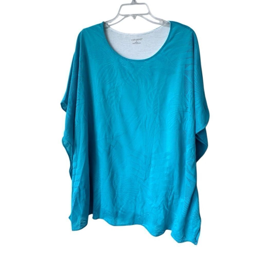 Catherines Tunic Green Lace Overlay White Tee SZ 1X